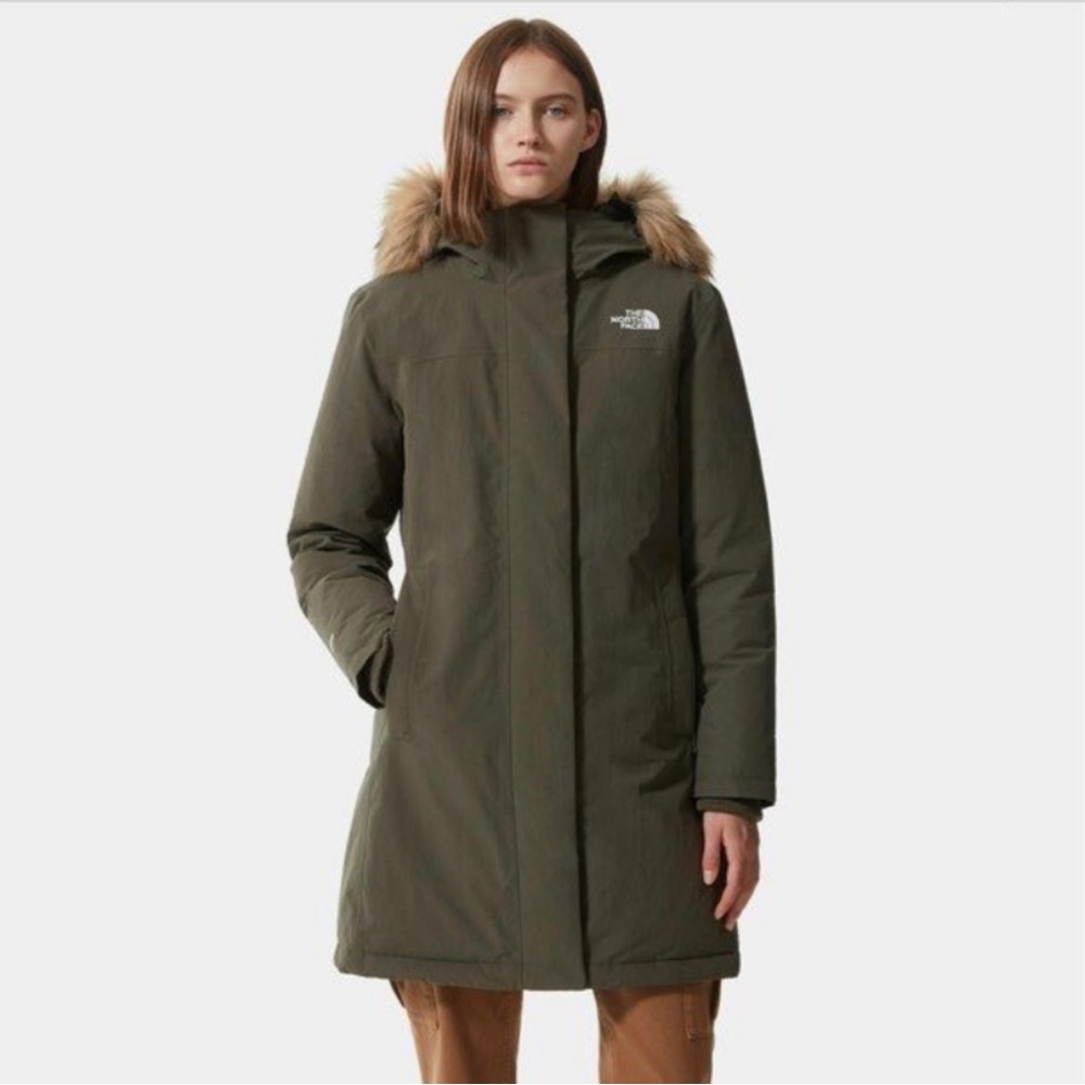 The North Face Arctic Down Parka with Fur Hood in Taupe Green